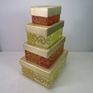 Harry and David Gift Boxes set of 4 Gold & Warm Red Swirl w metallic lids